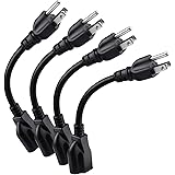[UL Listed] Miady Short Power Extension Cord Outlet Saver, 16AWG/13A, 3 Prong (4 Pack, Black, 8 Inch)