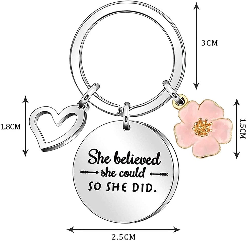 kuou Inspirational Quote Keychain She believes she could so she did Keyring Keychain Gifts Women Girl's Key Ring Chain for Best Friends Daughter - Image 4