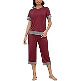HONG HUI Women's Pajama Set Sleepwear Tops with Capri Pants Casual and Fun Prints Pajama Sets