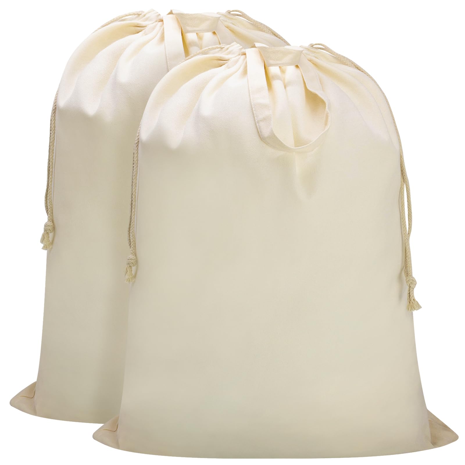 Photo 1 of CALACH Canvas Laundry Bag 33"Wx 35"H, Thick Canvas Laundry Bag with Handles & Drawstring, Extra Large Heavy Duty Washable Basket Liner Hamper Liner Storage Sack (Beige XL, 2 Pack)