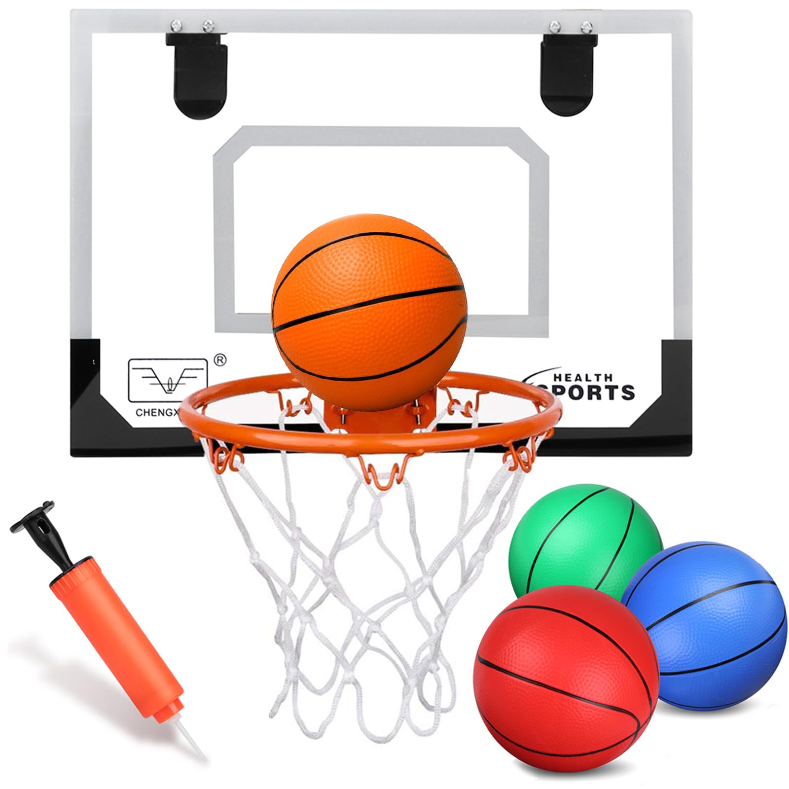 Indoor Over Door Mini Basketball Hoop Set for Kids Adults, Wall Mount Basketball Hoop for Wall 9" Dunk Rim, Room Basketball Hoops Game with 4 Balls Gift for Boys Girls, Holiday Stocking Stuffer