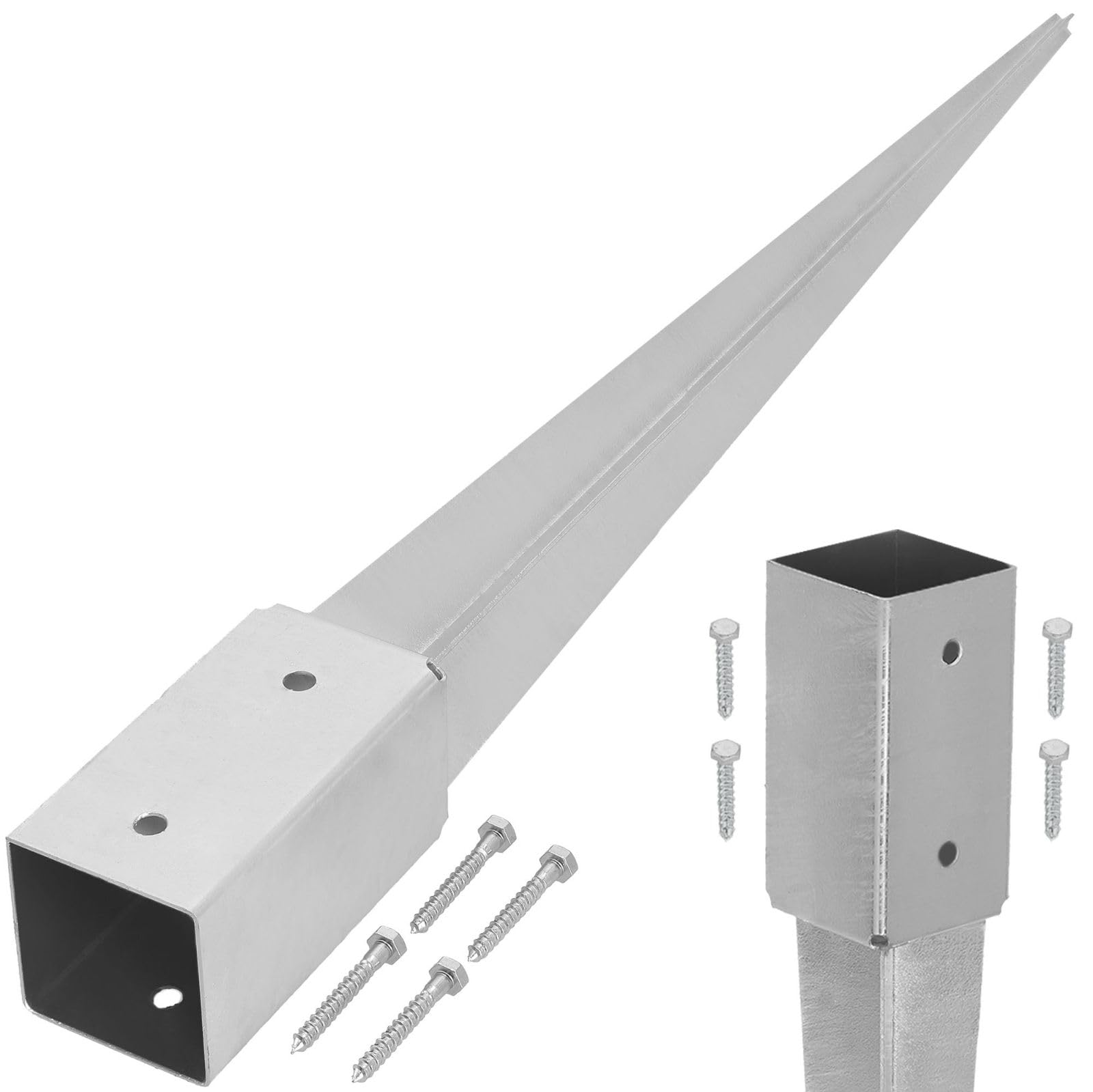 KOTARBAU® Ground Anchor - Post Spike - Galvanised Steel - 75 cm (29.5 inches) - Silver - Ground Anchors Heavy Duty - 71 × 71 mm (2.80 × 2.80 in) - Post Brackets - Weather Resistant — image 1