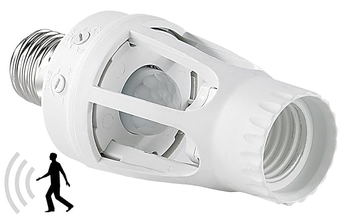 Portalámparas con detector de movimientos, casquillo E27 y 360º