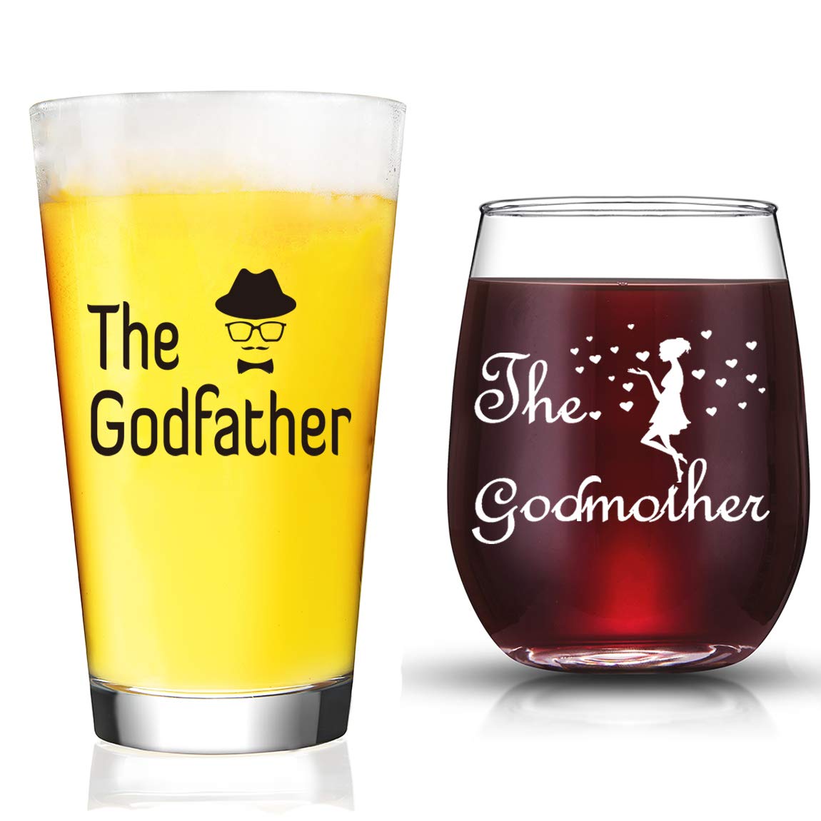 JERIO Godparent Gifts Godmother Wine Glass Godfather Beer Glass Gifts for Godparents
