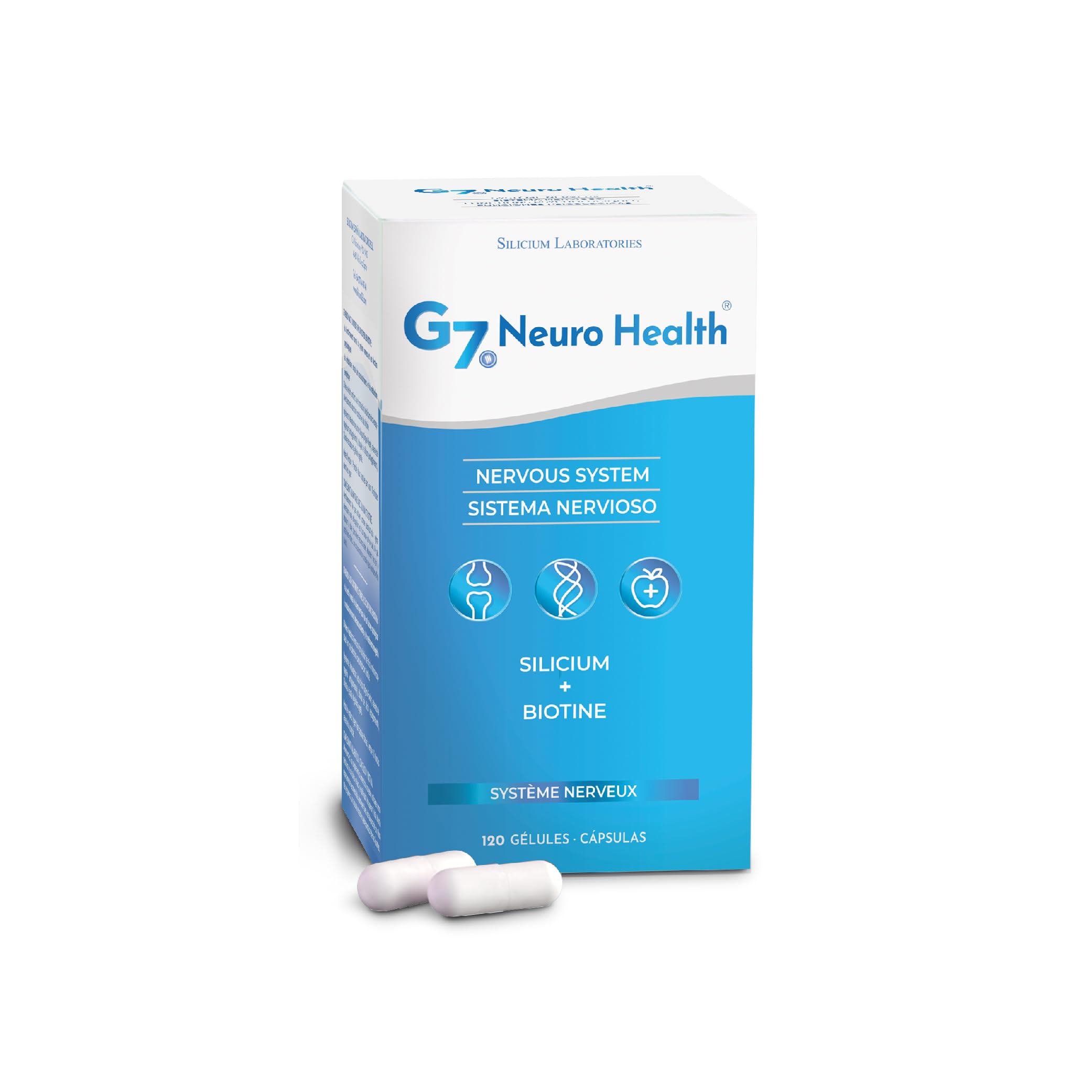 G7 Neuro Health. Silica and Biotin Supplement with Magnesium, Collagen Booster, Memory Supplements and Concentration Pills, Heavy Metal Detox Supplements. 120 Silica and Biotin Capsules.