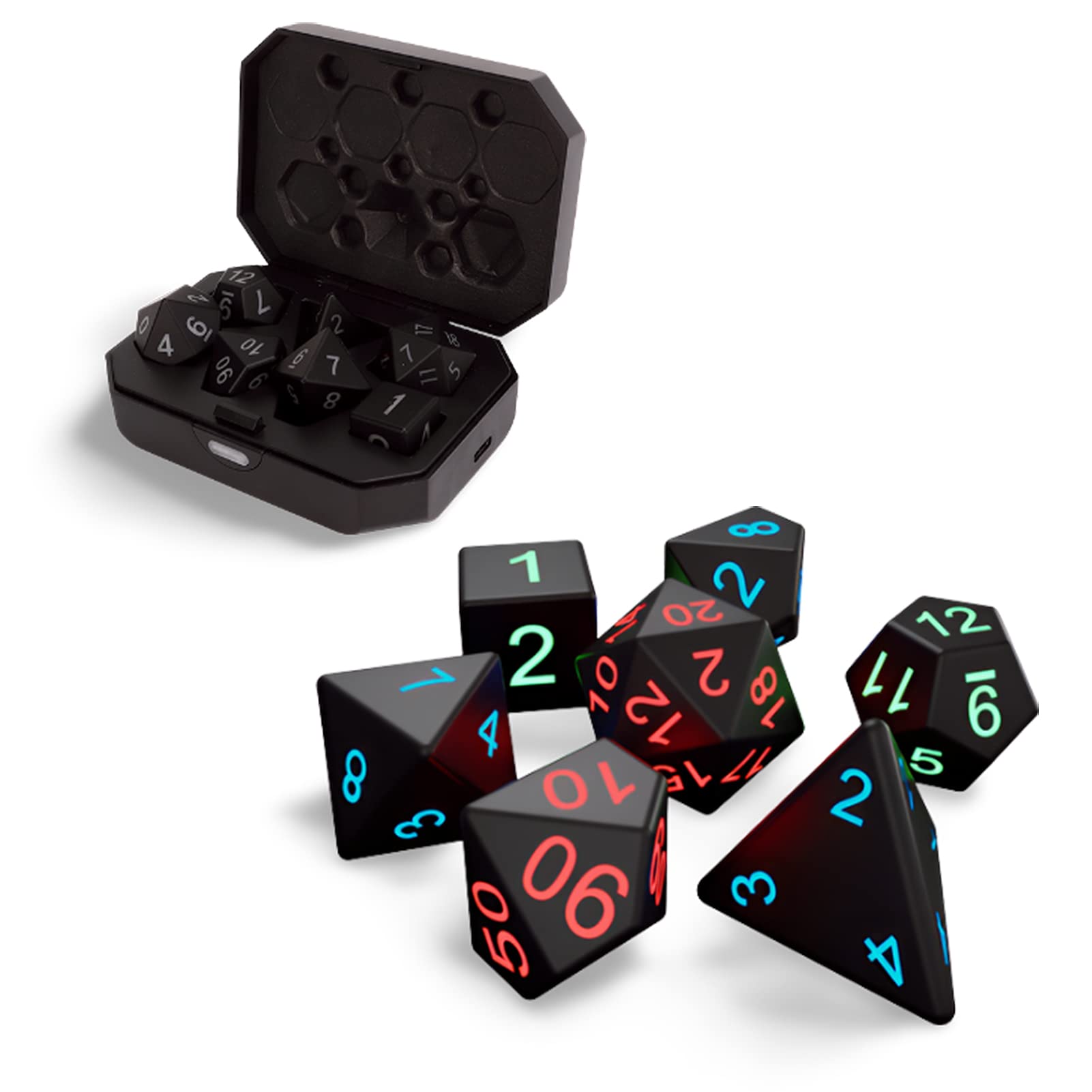 Light Up DND Dice, 7Pcs Waterproof Glowing Dice LED Electronic Dice, Dungeons and Dragons Dice Polyhedral Dice Set with Charging Box for Tabletop Game