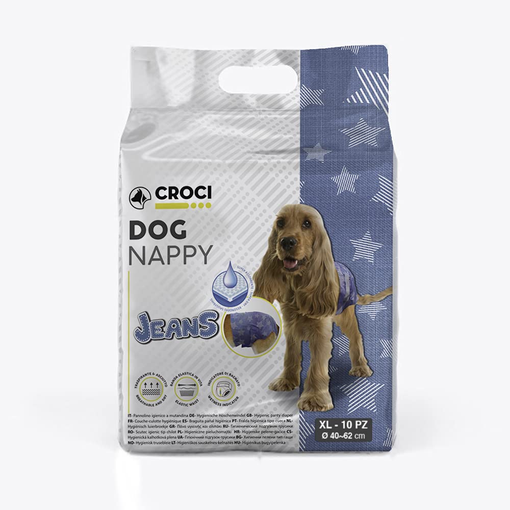 Croci Dog Nappy Jeans - Dog diapers, Panties for Female Dogs Period and Pee, Anti-odour, Disposable, Pack of 10 Pieces, Size XL, 40-62 cm