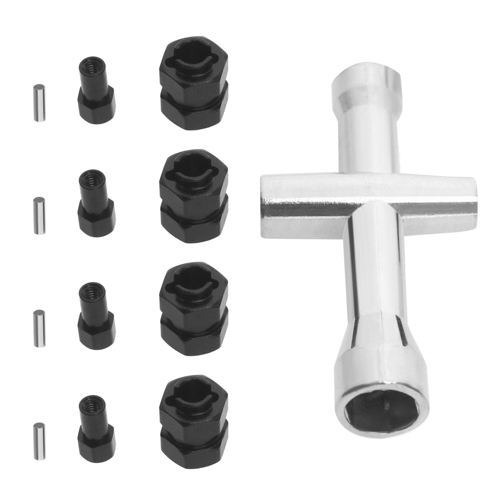 ECSiNG 4pcs Black Brass Extended 7mm Hex Wheel Hubs 8mm Thick Wheel Spacers Compatible with SCX 24 1/24 RC Car with Cross Wrench