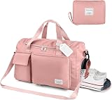 Flintronic Duffel Bag Foldable 50L Pink Large Holdall Wet Dry Pocket Gym Travel view 2