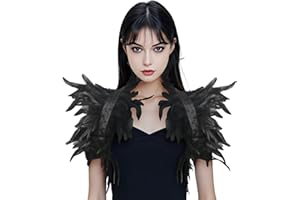 MAOFENG Gothic Natural Feather Shrug Feather Shawl Wrap Cape Victorian Collar for Halloween Cosplay Party Costume Accessories