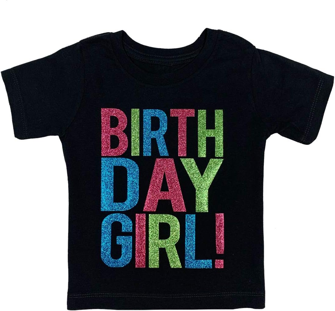 Birthday Girl Toddler Kids Glitter T-Shirt