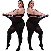 LADYFAN 2-Pack Plus Size Tights - 80D Opaque Winter Warm Black Pantyhose for Women
