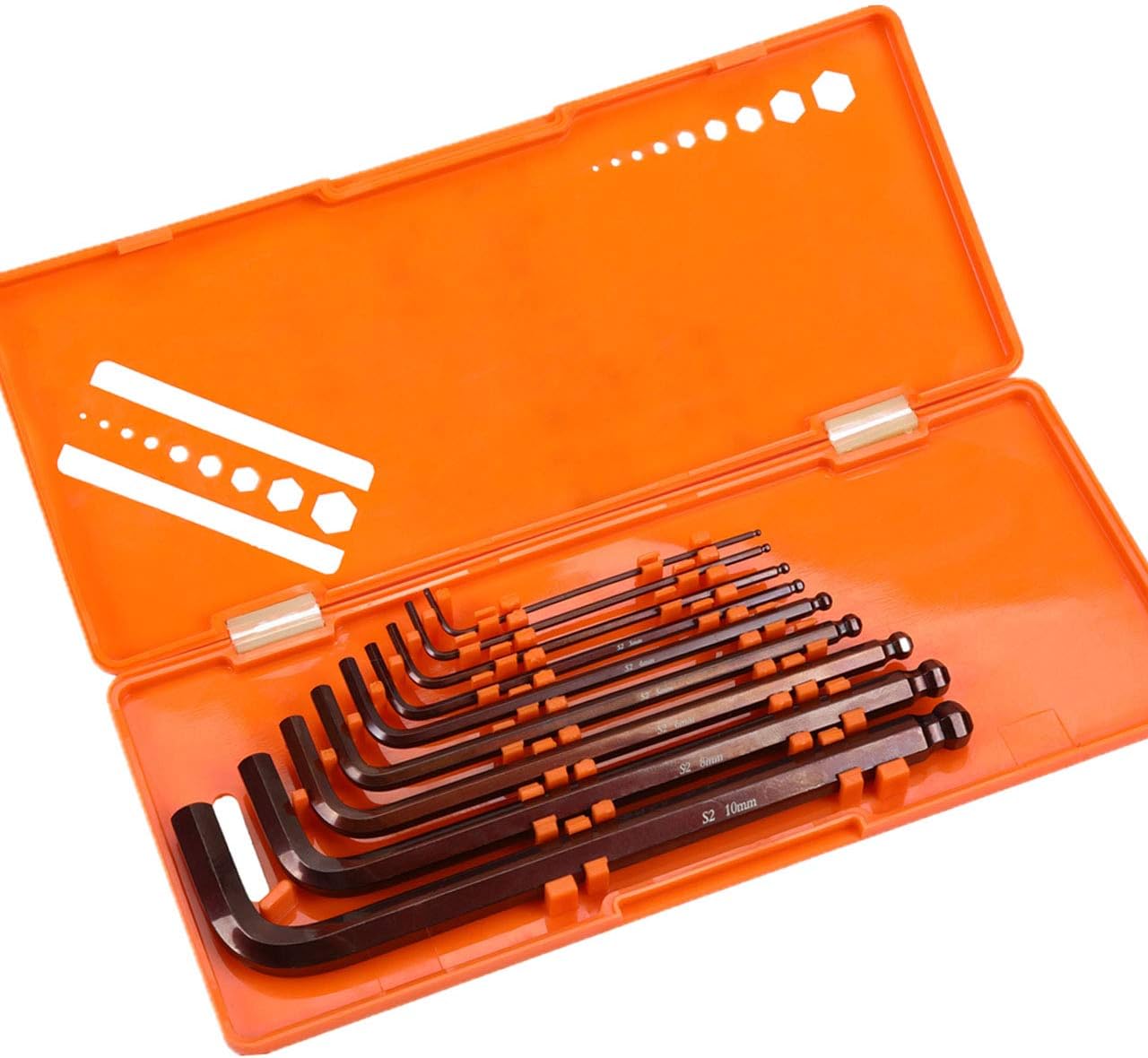 S2 Hex Key Allen Wrench Set, 9Pcs Metric Long Arm Ball End Hex Key Tools, Industrial Grade Torque Wrenches Kit with Hard Case, Heat Treated High Alloy Steel for Repairing Bike and Furniture