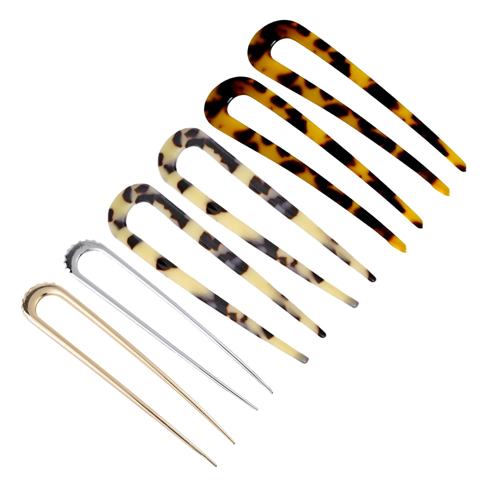 LINXINS 6PCS French Hair Pin,U Shaped Hair Pins,French Twist Hair Pin Girls Metal French Hair Pins for Women Hairstyle Accessories Fork Sticks 2 Prong Updo Chignon Pin for Thick Hair