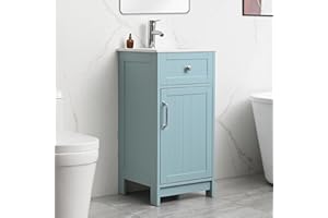 ALBAD 16-Inch Modern Bathroom Vanity with Sink, Compact Bathroom Vanity Set with Storage, Freestanding Small Space Bath Cabinet, Single Sink Cabinet with Adjustable Shelf (Coastal Blue, 16 Inch)