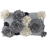 KINGROSE 3D Flower Throw Pillow Cover Decorative Pillow Case Elegant Cushion Cover for Home Decor Sofa Couch Bedroom 12 X 20 Inches Grey