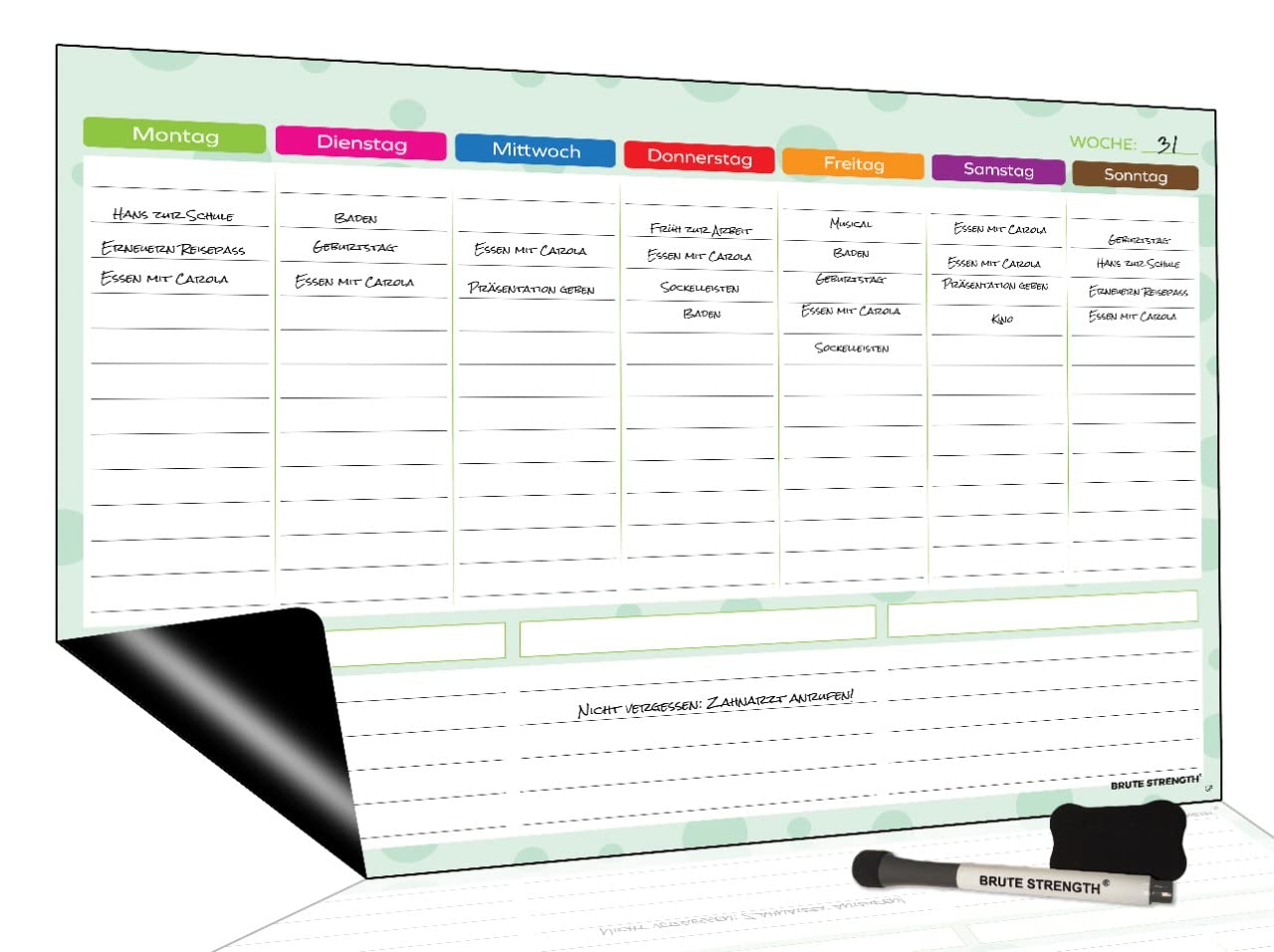 Brute Strength - Magnetic Weekly Planner Whiteboard - A3 - Plantboard - Family Planner - To-Do Planner