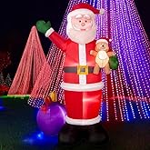 10 Foot Tall Giant Christmas Inflatable Santa Claus with Gift Bag and Bear, Build-in led Lights, Outdoor Indoor Holiday Decorations Blow up Lawn Inflatables Home Family Decor Yard Decoration