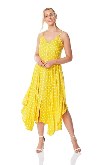 yellow polka dot midi dress