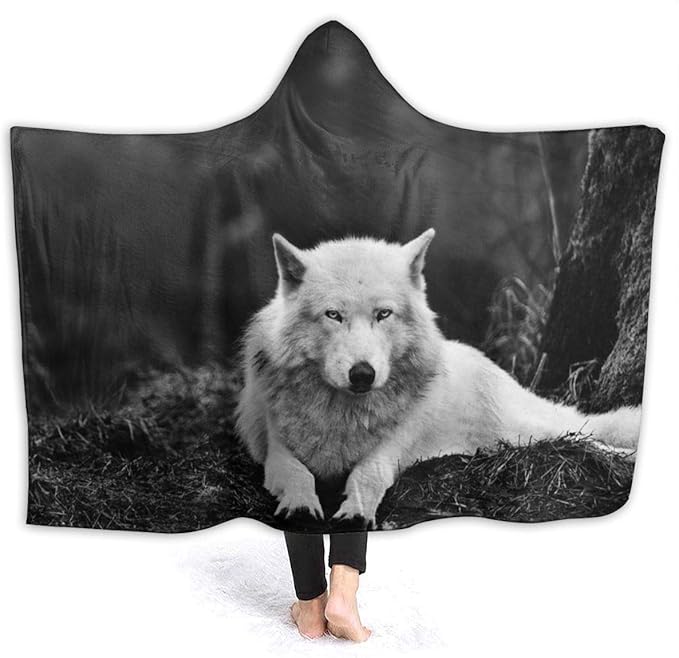VfK72Lp1 Wolf Wall Decor Forest Lone Wolf Blanket Mens Hooded Blanket