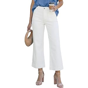 SANMM Jeans for Women High Waisted Wide Leg Flare Jean Cropped Denim Pants Stretchy with Pockets