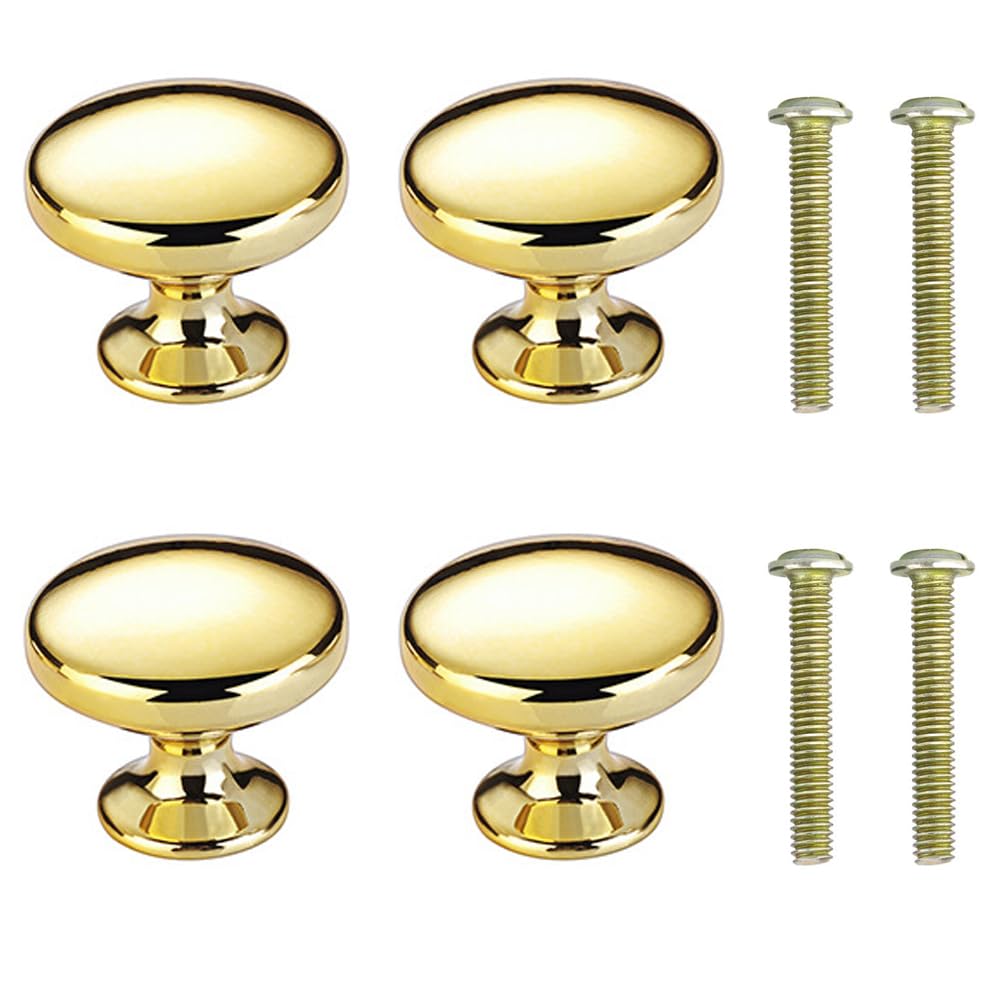WUJENPEAHT 4 PCS Cabinet Knobs with Screws Round Drawer Wardrobe Handles Gold Door Knobs for Cabinet Drawer Cupboard Wardrobe Furniture