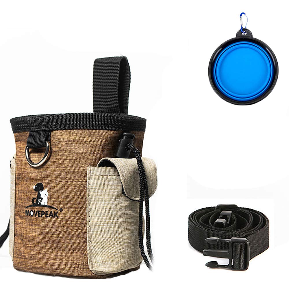 Enkarl Dog Treat Pouch, Dog Treat Bag with Dog Bowl for Training Small to Large Dogs, Easily Carries Pet Toys, Kibble, Treats (Coffee)