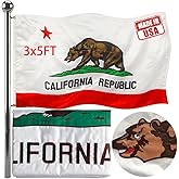 Jayus Double Sided Embroidered California Republic Sates Flags 3x5 FT Outdoor - 340D Heavy Duty Nylon Californian Cali CA Bear Flag Banner with 2 Grommets