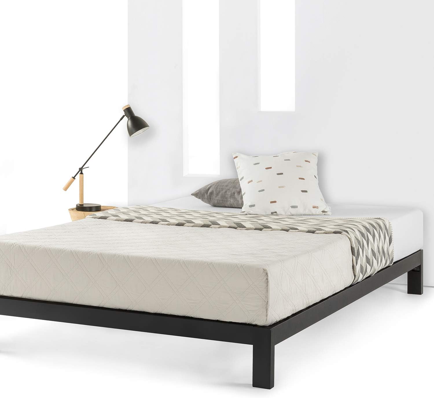 King Size Metal Bed Frame Platform w/ Wood Slats Mattress Foundation