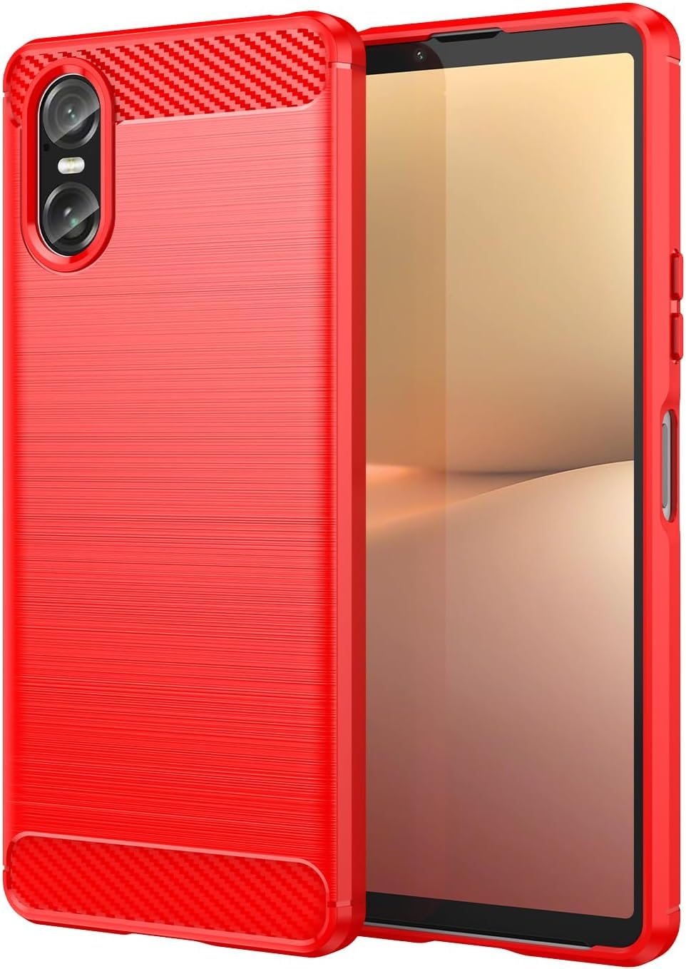 PIXFAB for Sony Xperia 10 VI [Slim Fit] Shockproof Brushed Carbon Fibre [Protective Case] Cover, Gel Rubber Phone Case for Sony Xperia 10 VI - Red