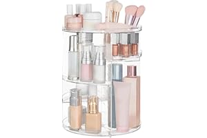 HBlife 360 Rotating Makeup Organizer Adjustable Carousel Large Capacity Revolving Perfume Organizer Skincare Organizers Cosmetic Storage Spinning Holder for Vanity, Clear