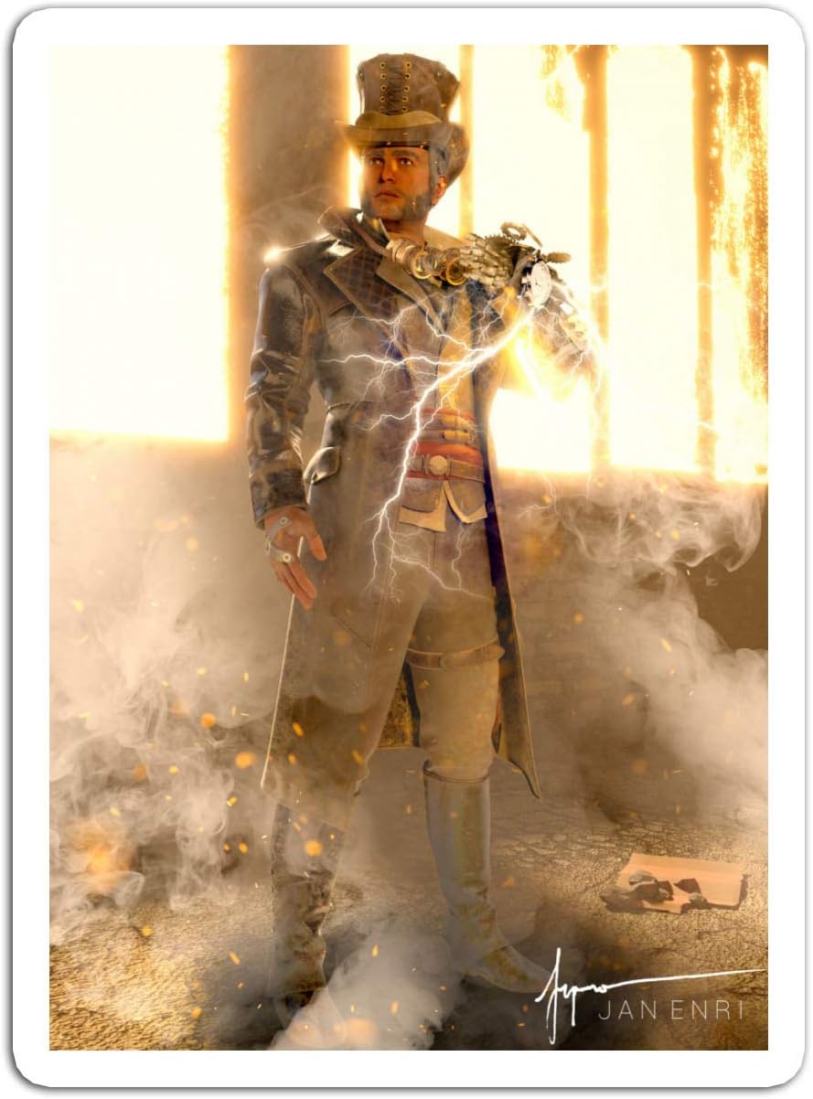 KoutYukshop Sticker Motion Picture Blender Cycles Render of A Steampunk Time Traveler Action Movies Video Film (3" x 4", 3 PCS/Pack)