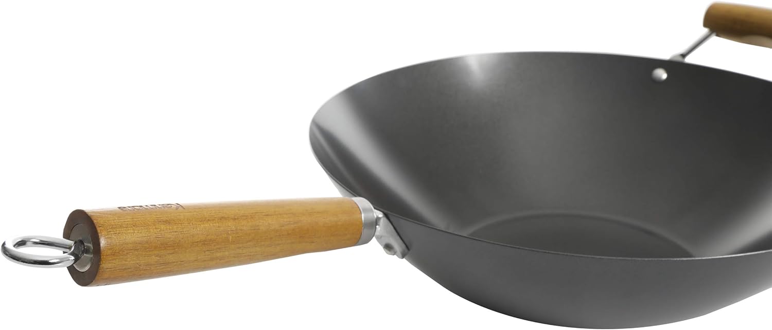 Kenmore Hammond Flat Bottom Carbon Steel Wok, 14-inch, Black: Kitchen & Dining