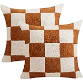 NIDITW Set of 2 Brown Checkered Throw Pillow Covers 18x18 Inches Ultra Soft Microfiber Chessboard Square Cushion Case Home Decor for Sofa Couch Bed (Brown)