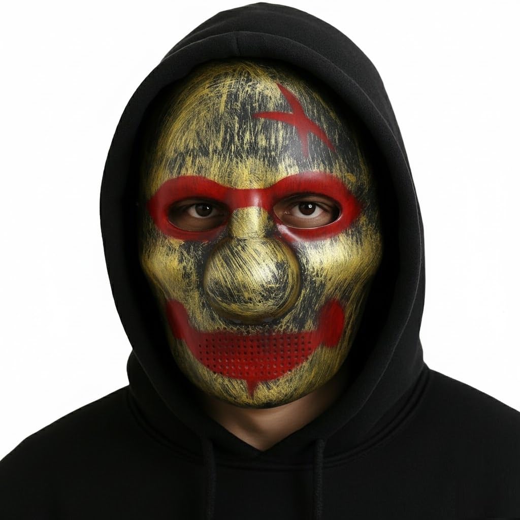 Komonee Halloween Mask Big Nosed Smile Gold Costume Adult Outfit Scary Spooky Horror Party Face Fancy Dress Cosplay For Men Women (HM9)