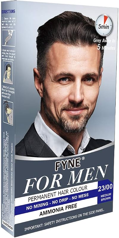 FYNE Medium Brown Permanent Hair Colour for Men with Applicator Comb