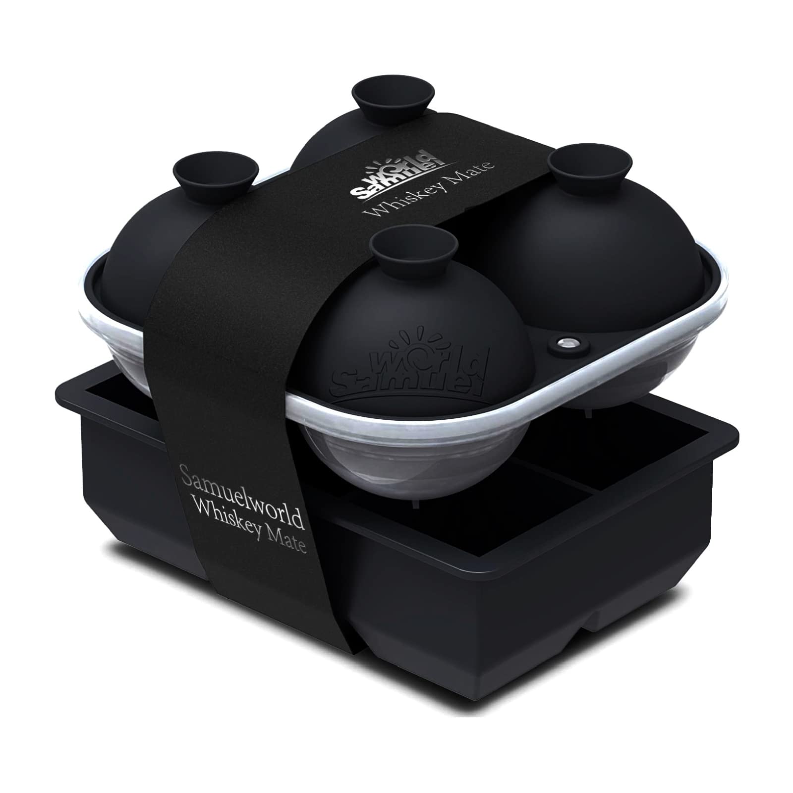 Samuelworld Premium Silicone Ice Cube Tray, Set of 2-Large Ice Cube Molds Set Square & Sphere Round Ice Ball Maker Mold, Whiskey Ice Trays Freezer, Cocktail Kit, Bartesian, BPA Free