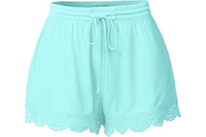 YXZOGD Shorts for Women Elastic Waist Drawstring Pants Yoga Lounge Shorts Lace Trim Summer Sports Shorts Beach Ruffle Shorts