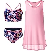 blibean Tween Girls Swimsuits 3 Piece Bikini Sets with Cover Up Bathing Suit Size 6-15 Years