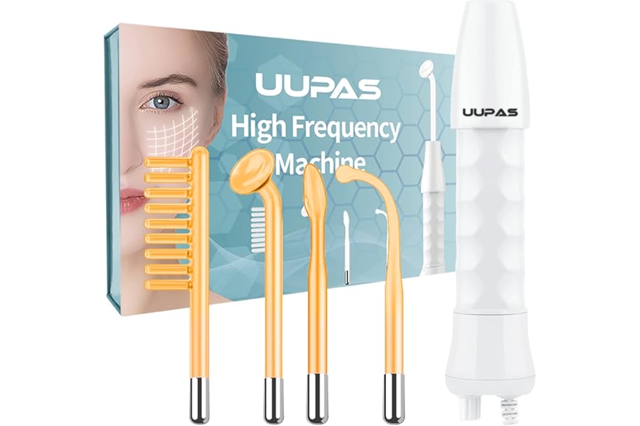 High Frequency Facial Wand – UUPAS Portable Handheld High Frequency Facial Skin Machine with 4 Pcs Orange Glass Tubes