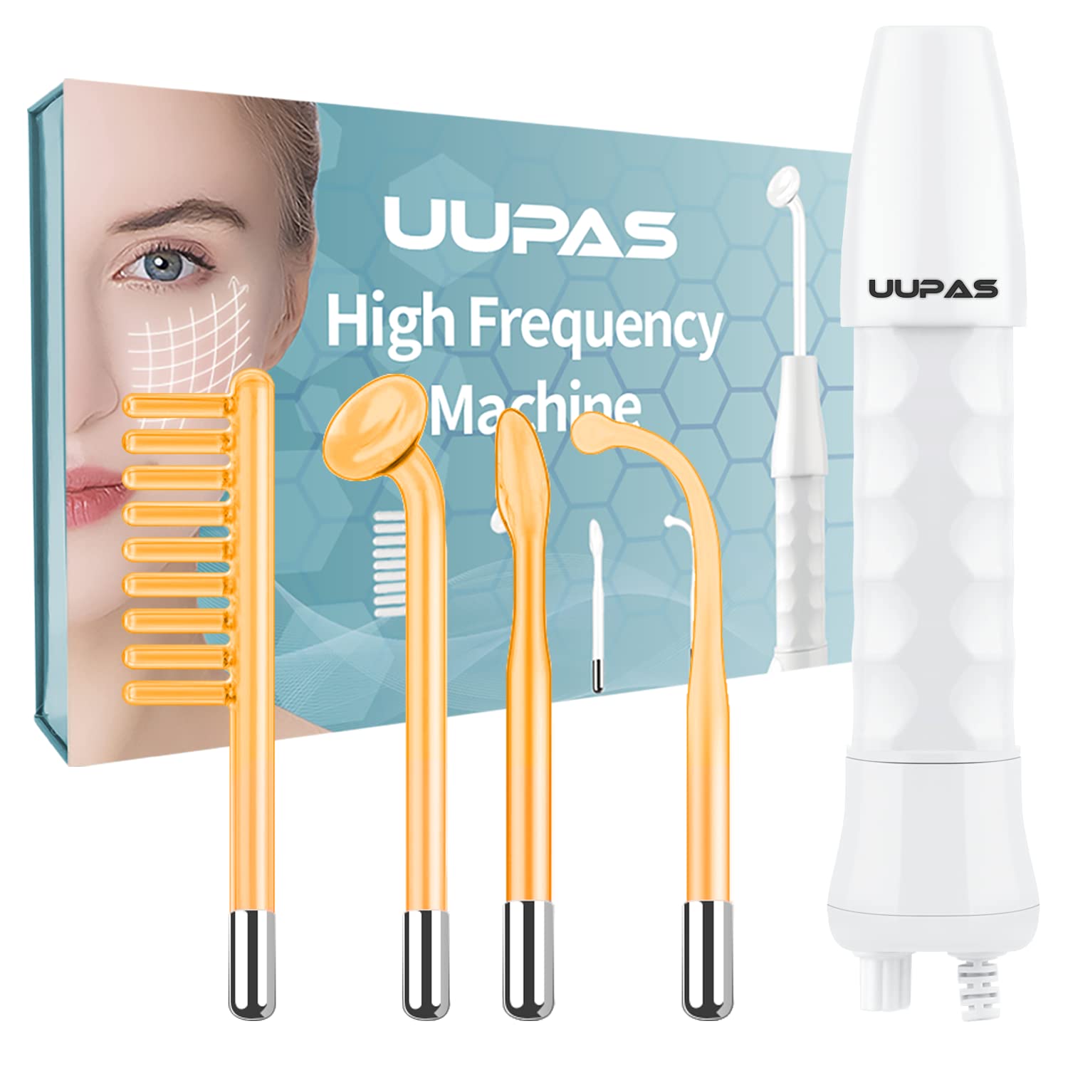 High Frequency Wand - UUPAS Portable Handheld Neon High Frequency Facial Skin Tightening Machine with 4 Pcs Glass Tubes for Acne Firming Skin Rejuvenation Wrinkle Removal