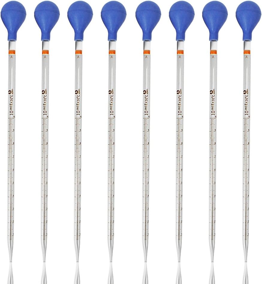 Superlady 8pcs 10ml Glass Pipette Graduated pipette Droppers Liquid Transfer Pipettes, with 8 Rubber Caps