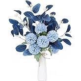 INSUNSIX Dark Blue Artificial Chrysanthemum Silk Flowers, 9pcs, 19.68"x15.75" Round Bouquet for Home Decor, Vase, Table Centerpieces
