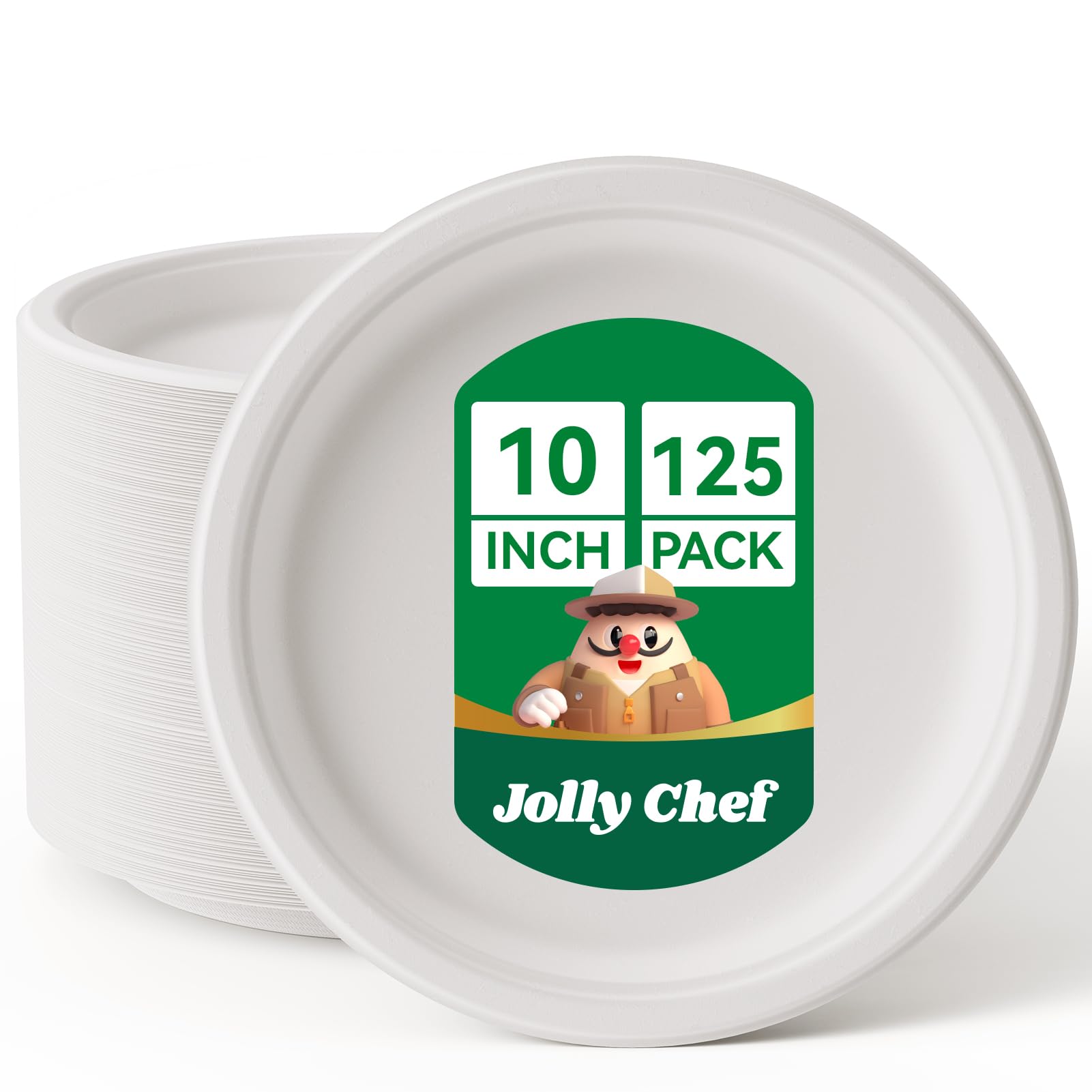 JOLLY CHEF Compostable Heavy Duty Plates 10 Inch [125 Pack] Eco ...
