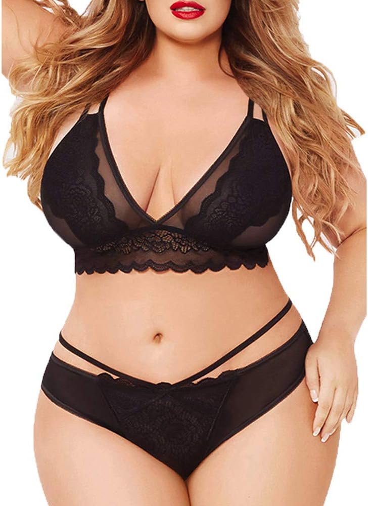 Fashion Women Plus Size Lingerie Set Underwear Lace Mesh Babydoll