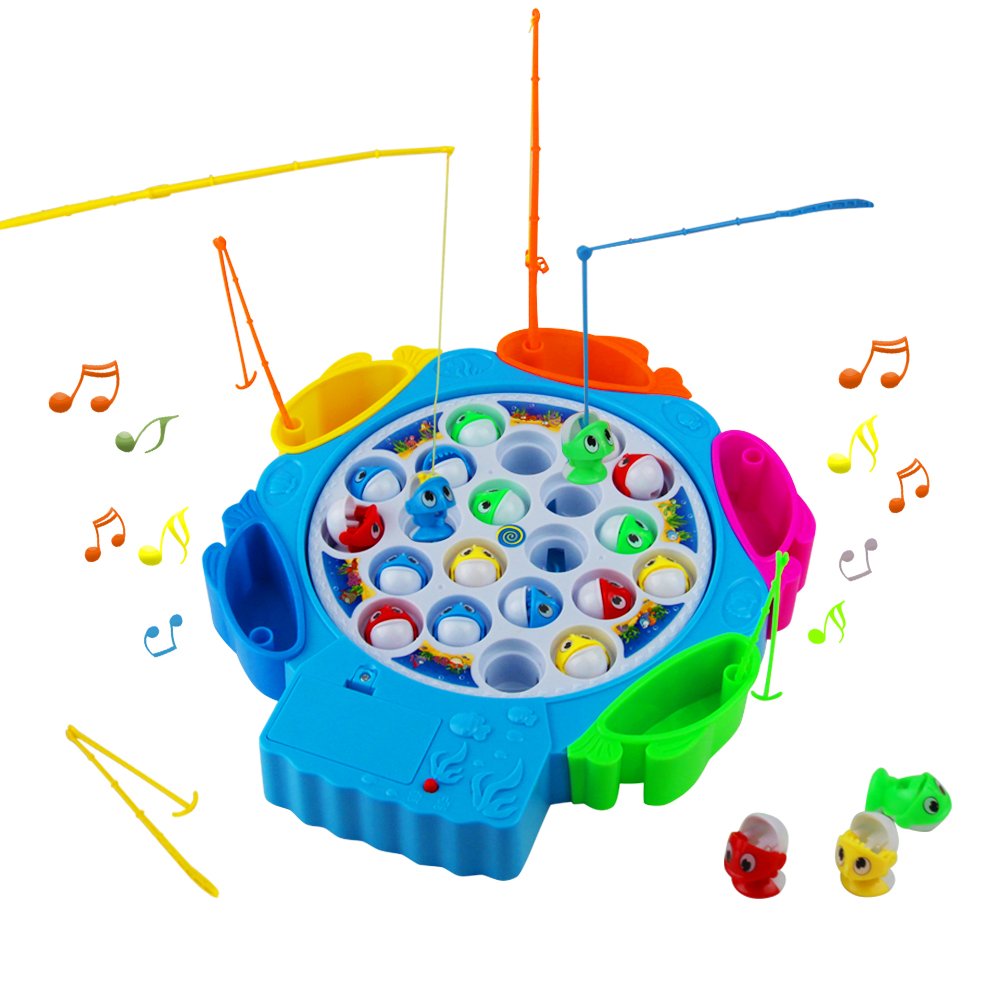 Fishing Game Toy, Electronic Rotating Music Colorful Fish Board Educational Training for Children Kids Toddles Boys Girls
