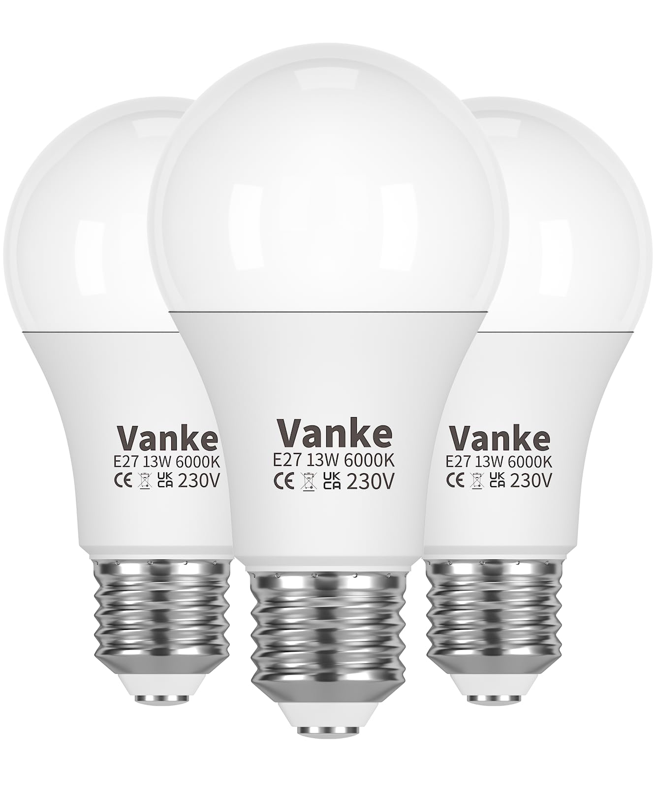 Vanke E27 Screw LED Bulb 100W Equivalent, Cool White 6000K,13W ES Bulbs, Large Screw in Light Bulbs, 1200LM, Non-Dimmable, Pack of 3