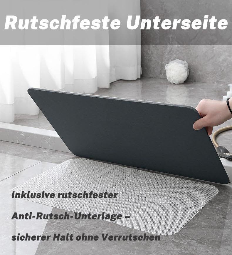 Diatomite Stone Bath Mat Hard 60 x 40 cm Super Absorbent, Easy to Clean, Non-Slip, for Bathroom and Kitchen, Natural Material Quick Drying Ultra Absorbent Non-Slip Modern
