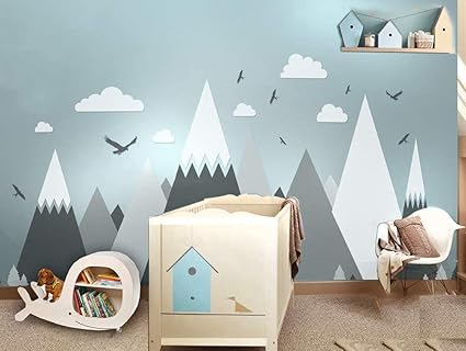 Stickers Muraux Des Montagnes Grises Pour Chambre D Enfant Eagles Pine Trees Clouds Beautiful Art Murals Decal Amazon Fr Bricolage