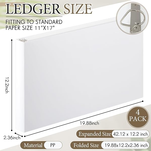 HUMYOUN 4 PCS 11 X 17 INCH 3 RING BINDERS 2 INCH RINGS HEAVY DUTY VIEW PLASTIC FLEXIBLE D RING BINDERS ECONOMY HOLDS 11″ X 17″ PAPER FOR ARTWORK BLUEPRINTS, OFFICE, HOME, WORK PLACES(WHITE)
